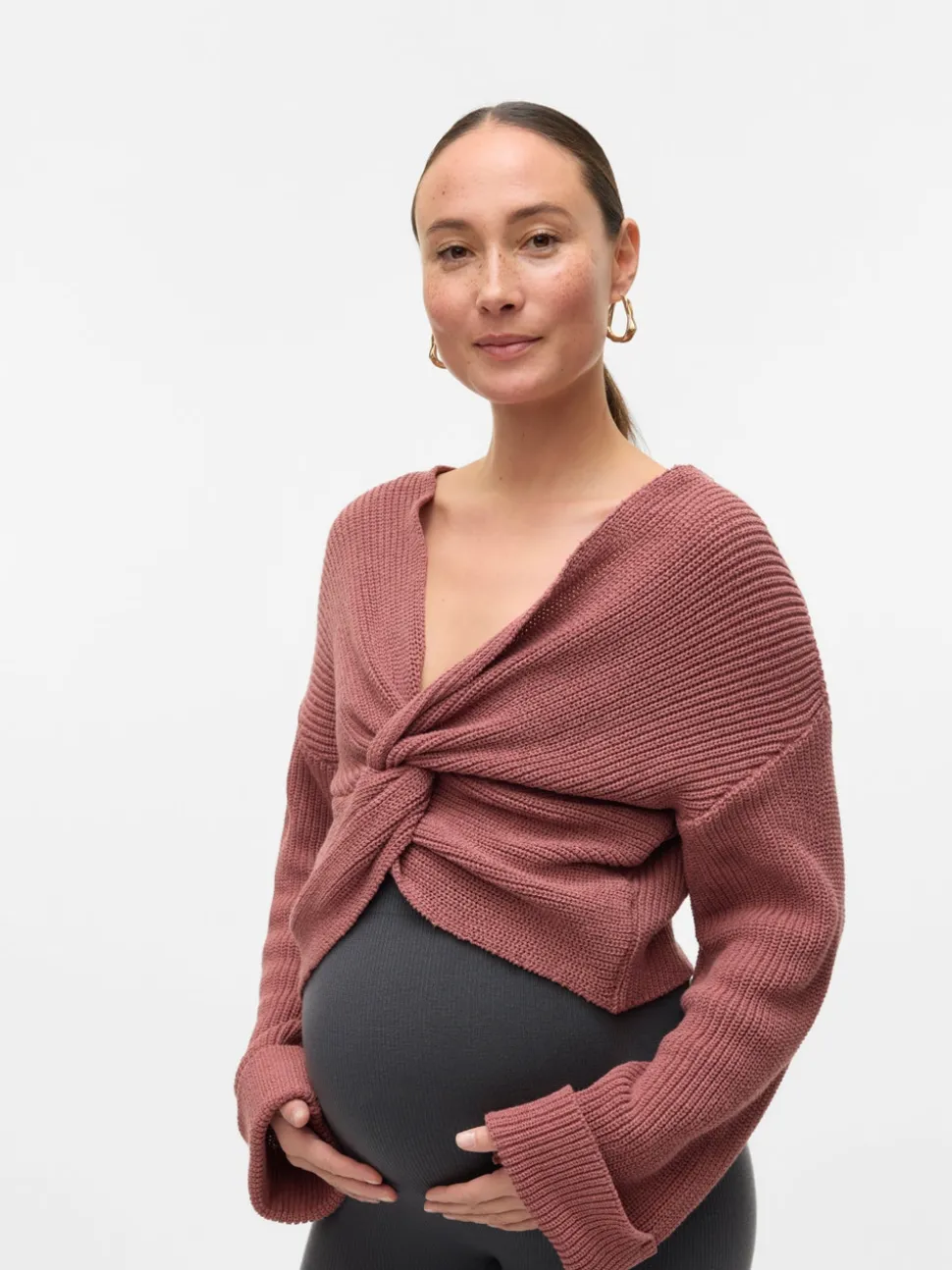 Regular fit V-Hals Mouwuiteinden met omslag Verlaagde schoudernaden Pullover