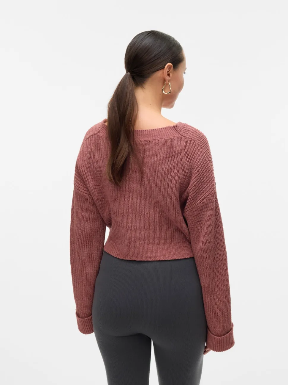 Regular fit V-Hals Mouwuiteinden met omslag Verlaagde schoudernaden Pullover