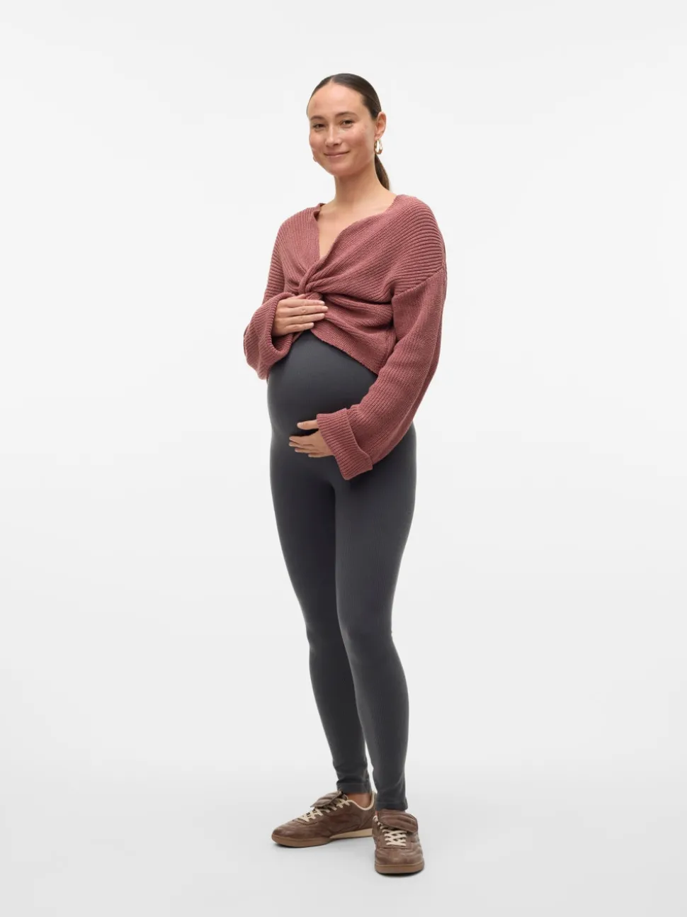 Regular fit V-Hals Mouwuiteinden met omslag Verlaagde schoudernaden Pullover