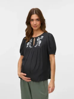 Regular fit O-hals Manchetten met elastiek Ballonmouwen Top
