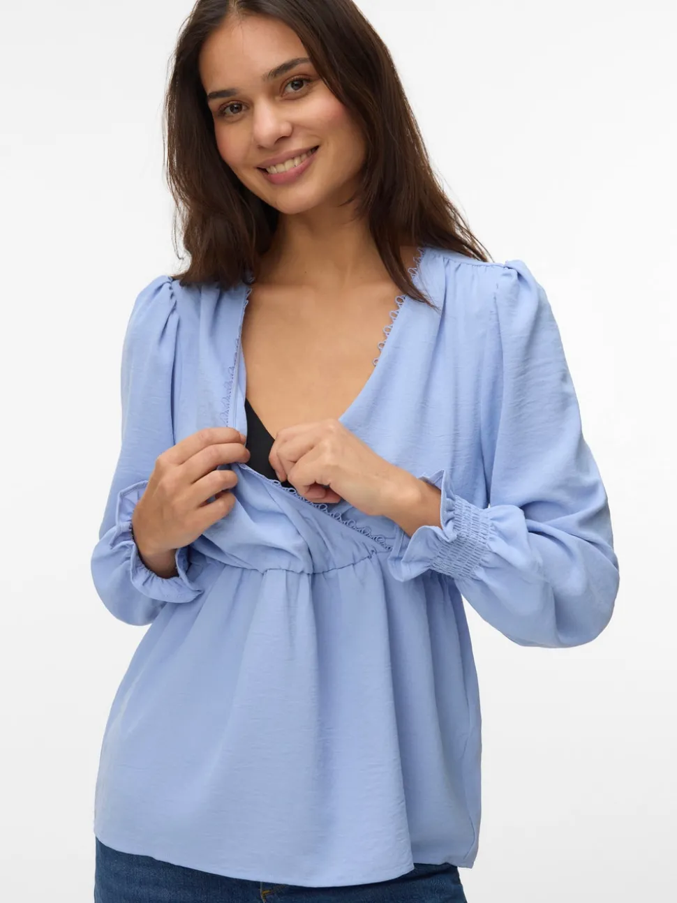 Regular fit V-Hals Manchetten met elastiek Top