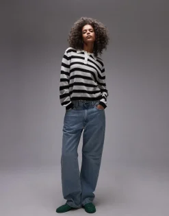 Topshop knitted light weight stripe polo