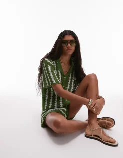 Topshop knitted stitchy stripe co-ord shirt