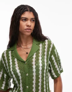 Topshop knitted stitchy stripe co-ord shirt